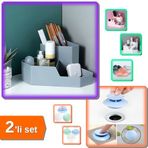 Hereveoyuncak Masaüstü Köşe Makyaj Organizeri + Mutfak Banyo Lavabo Filtreli Tıkama Aparatı - 2’li Set QTR9VX