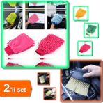Hereveoyuncak Mikrofiber Temizlik Eldiveni + Araç Detaylı Temizlik Fırçası - 2li Set ABC123