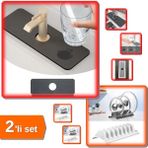 Hereveoyuncak Su Emici Sihirli Mutfak Banyo Musluk Matı + Beyaz 2 Adet 8 Bölmeli Tencere Kapak Rafı - 2li Set M2Q3