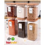Herevin 6’lı Kare 1,1 Lt+1,5 Lt Erzak Bakliyat Saklama Kabı Baharatlık Çeyiz Seti-25 Adet Etiketli