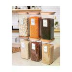 Herevin 6lı Kare 1,5 Lt Erzak Bakliyat Saklama Kabı Baharatlık Mutfak Çeyiz Seti-25 Adet Etiketli E161303-800