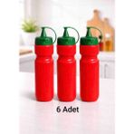 Herevin 6'lı Sıkma Sos Şişesi 660 ml Plastik Sosluk Seti Akıtmaz Kapaklı Ketçap Mayonez Sos Şişesi Mutfak ve Restoran Kullanımı - Kırmızı
