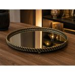 Heritage Eskitme Aynalı Dekoratif Tepsi Bronz Metal Salon Konsol Sehpa Dekoru