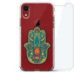 Heritage: Renkli Hamsa | Luxendary Air Series 360 Paketi: 3D Baskılı Tasarımlı Şeffaf Silikon Kılıf ve Hava Cepli Yastık Tamponu + iPhone XR için Temperli Cam