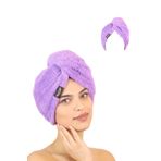Heriya Tekli Paket Mikrofiber Saç Havlusu – 2 Düğmeli Saç Kurutma Bonesi – Baş Havlusu