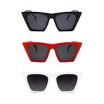 herkesetoptantic 3'lü Cat Eye Oval Güneş Gözlüğü (Siyah - Beyaz - Kırmızı) - Siyah - Kırmızı
