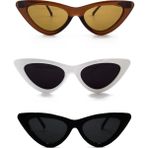 herkesetoptantic 3'lü Cat Eye Retro Güneş Gözlüğü (Şeffaf Kahverengi - Beyaz - Siyah) - Siyah - Beyaz
