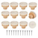 Herklotzn Bohemian Rattan tuvalet kulpları, yuvarlak çekmece kulpları, el yapımı hasır dokuma ve vidalar, bohem mobilya kulpları, bej, 12 adet
