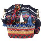 Herklotzn Etnik Stil Kadın Hasır Dokuma Omuz Postacı Çantası Retro Günlük Çanta Lacivert, lacivert