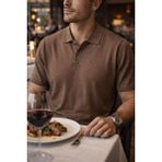 Hermes Premium Triko Polo Yaka Düğmeli T-Shirt – Yumuşak Dokulu, Nefes Alabilir, Şık Erkek Tişört - Kahve - XL