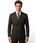 HERMOSE Sartorial | Espresso Kahve Çizgili Kruvaze Takım Elbise - Kahverengi - 6 Drop - 56