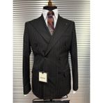 HERMOSE Sartorial | Onyx Siyah Terakota Çizgili Kruvaze Takım Elbise - 6 Drop - 52