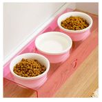 Herniks Pati Desenli Şeffaf Pleksi ve Seramik 44x15 cm Pembe 3'lü Mama Kabı