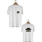 Hero Tasarım BLL1037 Beyaz Şapka Ön Arka Baskılı Bisiklet Yaka Kısa Kollu Erkek T-shirt