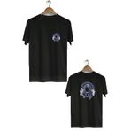 Hero Tasarım BLL1383 Çiçekli Ön Arka Baskılı Bisiklet Yaka Kısa Kol Siyah Kadın T-shirt
