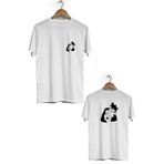 Hero Tasarım BLL3402 Yapboz Ön Arka Baskılı Bisiklet Yaka Kısa Kol Beyaz Kadın T-shirt
