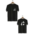 Hero Tasarım BLL3402 Yapboz Ön Arka Baskılı Bisiklet Yaka Kısa Kol Siyah Kadın T-shirt