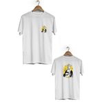 Hero Tasarım BLL918 Leonardo Da Vinci Kakımlı Ön Arka Baskılı Bisiklet Yaka Kısa Kol Beyaz Kadın T-shirt