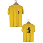 Hero Tasarım BLL927 İnci Küpeli Kız Sarı Ön Arka Baskılı Bisiklet Yaka Kısa Kollu Erkek T-shirt
