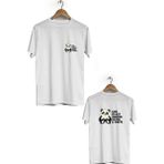 Herotasarım BLL852 Beyaz Gözlüklü Panda Ön Arka Baskılı Bisiklet Yaka Kısa Kollu Erkek T-Shirt