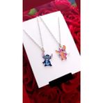 Herşey Nota Anime Stitch & Angel Kolye Kadın Erkek Ikili Çift 2 Adet - Gümüş - 60 cm