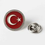 Herşey Nota Ay Yıldız Türk Bayrağı Yuvarlak gümüş Rozet 2x2 cm | Parlak Metal Yaka Rozeti