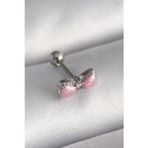 Herşey10 316L Çelik Gümüş Renk Pembe Kurdele Zirkon Taş Detay Tragus Piercing
