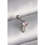 Herşey10 316L Çelik Gümüş Renk Pembe Zirkon Taşlı Sallantı Yıldız Detay Tragus Piercing