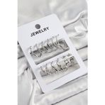 Herşey10 Pirinç Karışık Halka Gümüş Renk 6 Çift Kadın Küpe Set