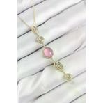 HERŞEYBURDAMODA ebujijiBKO10554 Harmonyaura Pirinç Zincir Pembe Gold Renk Zirkon Taşlı Y Kolye