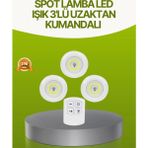 HERŞEYBURDAMODA Uzaktan Kumandalı 3 Lü Kablosuz LED Spot Lamba Seti Yapışkanlı Pratik Kullanım