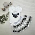 Herşeytrend 1-2-3 Yaş Payetli Mickey Nakışlı Kısa Kollu Brode Etekli 2Li Kız Bebek Takımı Siyah