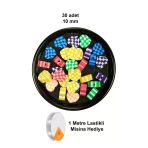 Herşeytrend 30 Adet 10 Mm Polimer Kil Fimo Boncuk Takı Bileklik + 1 Metre Lastikli Misina Hediye - Desenli Kalp