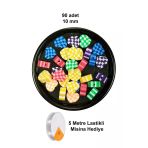 Herşeytrend 90 Adet 10 Mm Polimer Kil Fimo Boncuk Takı Bileklik + 5 Metre Lastikli Misina Hediye - Desenli Kalp
