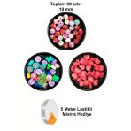 Herşeytrend 90 Adet 10 Mm Polimer Kil Fimo Boncuk Takı Bileklik + 5 Metre Misina Hediye - Deniz - Kalp - Yuvarlak