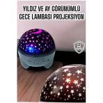 Herşeytrend Gece Lambası Projeksiyon Görünümlü Şarjlı Yıldızlı Yuvarlak