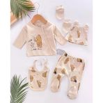 Herşeytrend Hello Little Bear Baskılı 5 Parça %100 Pamuk Erkek Bebek Hastane Çıkışı
