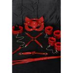 Herşeytrend Kırmızı İçi Tüylü Maske,Kol,Bacak,Ağız Topu,Kırbaç,Tasma Harness Set