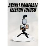 Herşeytrend Telefon Tutucu Led Işıklı Kumandalı Mikrofon Telefon Vlog Video Kayıt