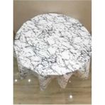 Herseyygüzell Pvc Silinebilir Muşamba Yuvarlak Masa Örtüsü Çap 140CM - 140 cm - Gri - Beyaz