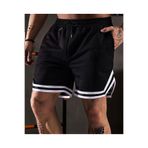 HerTarzınTrendi Erkek Siyah Penye Şort Spor Bermuda Şeritli Basketbol Futbol Fitness Antrenman Koşu Şortu