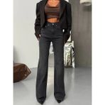 Herton Kadın Antrasit Yüksek Bel Wide Leg Jean Pantolon - %100 Pamuk Denim - Siyah - 2XS