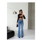 HerTon Kadın Yüksek Bel Çapraz Kemer Detaylı Beli Saran Flare Denim Pantolon