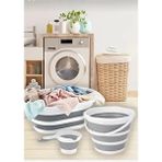 Herza House 3’lü Set Katlanır Çamaşır Sepeti 25 lt Plastik Malzeme ile Akordiyon Özelliği - Beyaz - 45 x 40