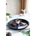 Hesaplı Kasa Winter Deer Desenli Yuvarlak Metal Tepsi, 31,5 cm - 1 Adet