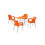 Hesapli Plastik Ayakli Katlanir Masa 80X80 Cm 4 Adet Sandalye Takimi Turuncu