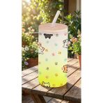 Hesaplisiburada Sevimli Kedi Figürlü Buzlu Cam Suluk – 600 Ml Cam Pipetli & Bambu Kapaklı