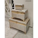 Heskar Home 3 Parça Sütlü Kahverengi Renk Altın Şeritli Modern Gelin Çeyiz Sandığı