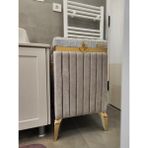Heskar Home 3'lü Kare Tip Gri Renk Altın Şeritli Lüks Kadife Banyo Kirli Çamaşır Sepeti