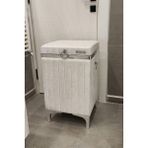 Heskar Home Kare Tek Parça Krem Renk Gümüş Şeritli Kadife Banyo Kirli Çamaşır Sepeti